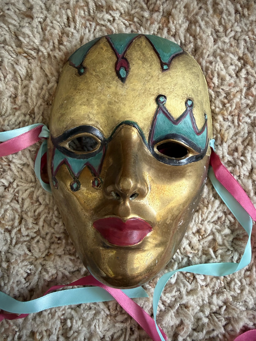Vintage Hand Painted Face Mask Wall Decor Venetian-Style Mask Mardi Gras